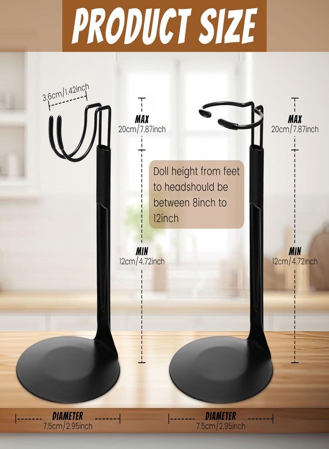 Yaocom 12 Pcs Doll Stands for 8 to 12 Inch Dolls Action Figure Stands 2 Styles Adjustable Doll Display Holder Rack with Expandable Waist Wire for Home Shop(Black) - Image 2